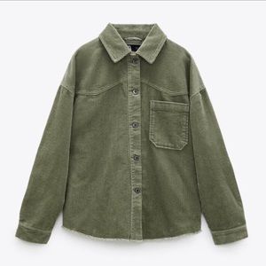 Zara Womens Corduroy Overshirt Green Khaki